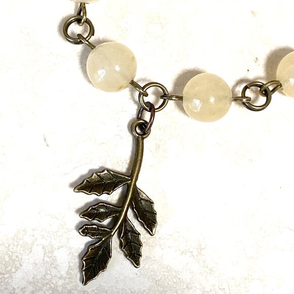 Natural Yellow Aventurine Necklace, Bronze Leaf Branch + Genuine Gemstone Choker - Picture 6 of 14